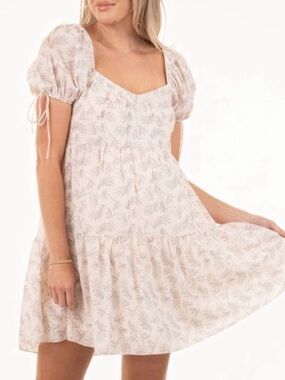 Jacqui E Cream Puff Sleeve Mini Dress